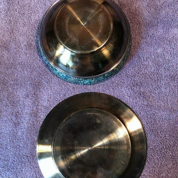 Brass and Malachite bowl and under plate - as is - Picture 5 of 5